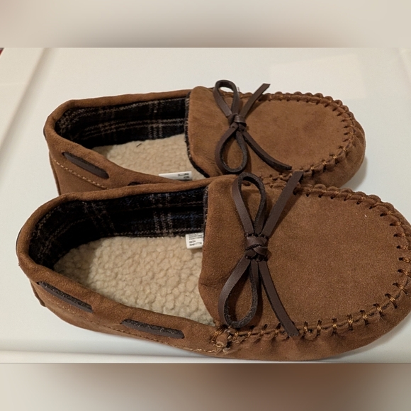 CAT & JACK Slippers Moccasin Brown Faux Suede and Sherpa Toddler Size 12 - Picture 4 of 5
